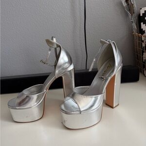 Silver Platform Ankle-Strap Heels - Women